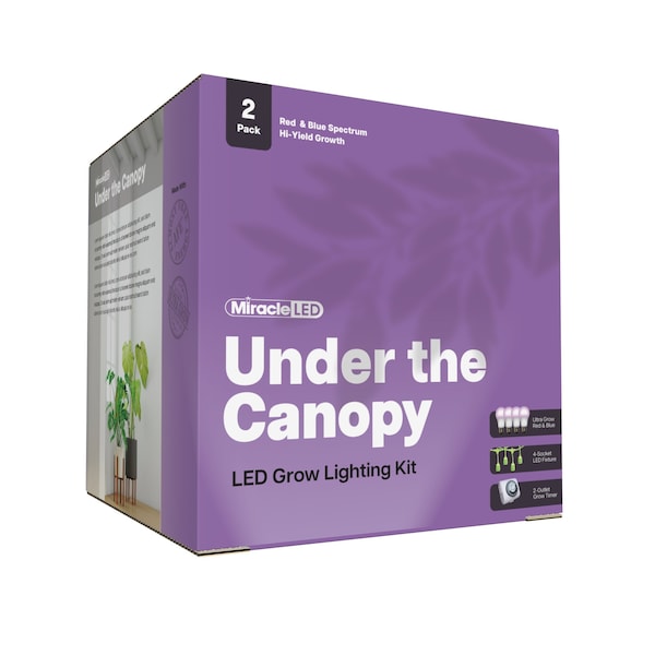 Miracle Led 4-Socket Under the Canopy Red & Blue Grow Light Kit - 12W Replace 150W Grow Bulbs w/Timer, 2PK 801280 - main